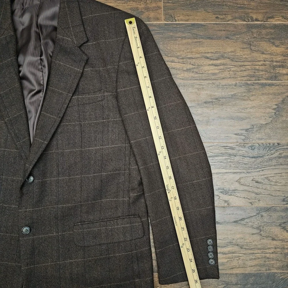 ALAN FLUSSER Suit Jacket Mens Size Large 44 Brown Windowpane Cashmere Lambs Wool